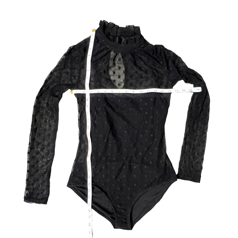 Three Hearts Mockneck Black Dot Mesh Snap Button Bodysuit - Size Small - Picture 8 of 14